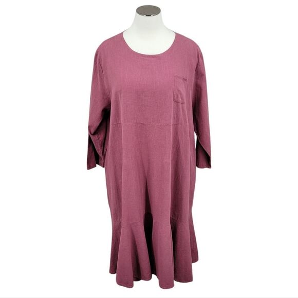 Anysize Women's Mauve Pink Linen Cotton Long Sleeve Maxi Dress Lagenlook - Picture 1 of 10